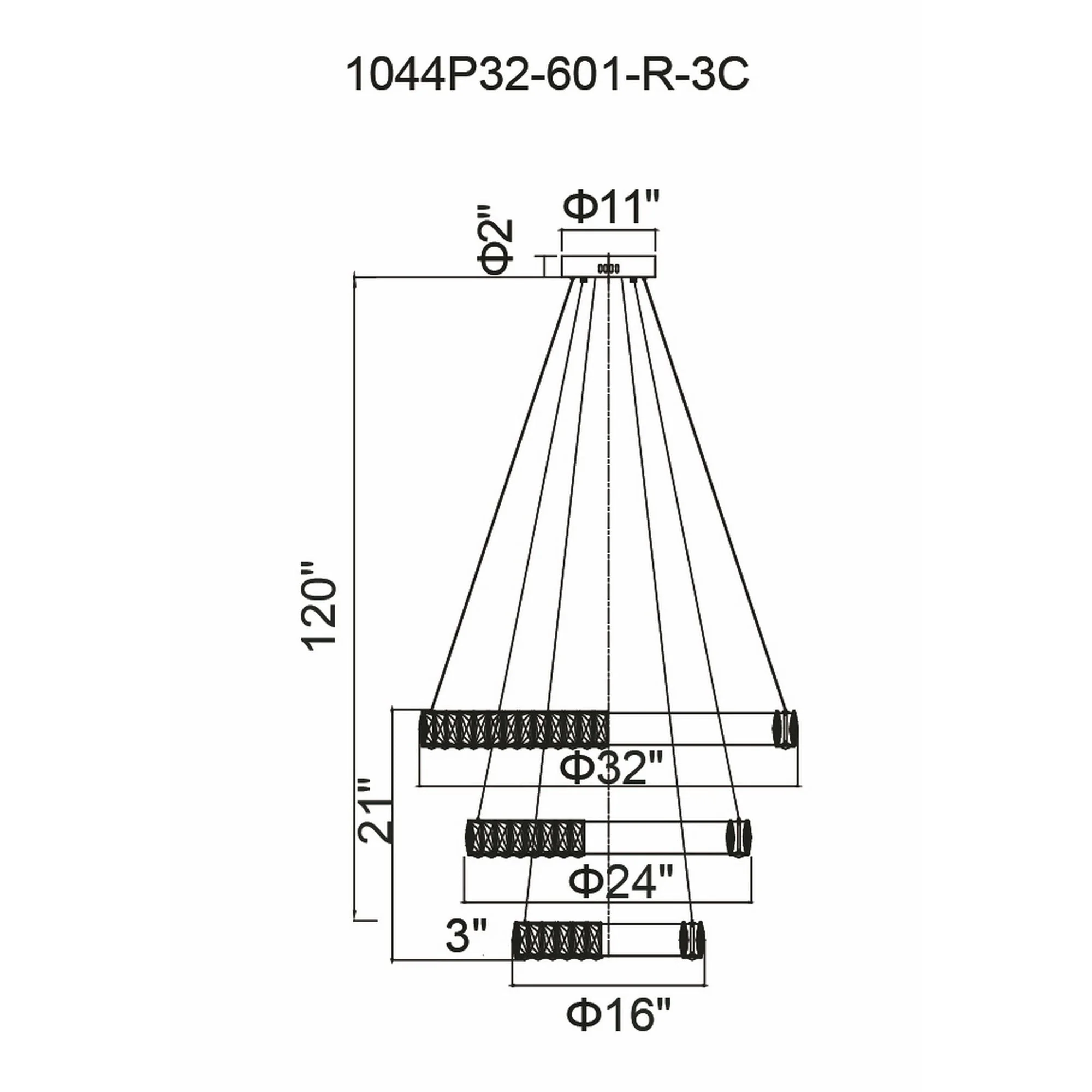 CWI Lighting Madeline Integrated LED 3 Ring 32" Chandelier - Chrome - Image 6
