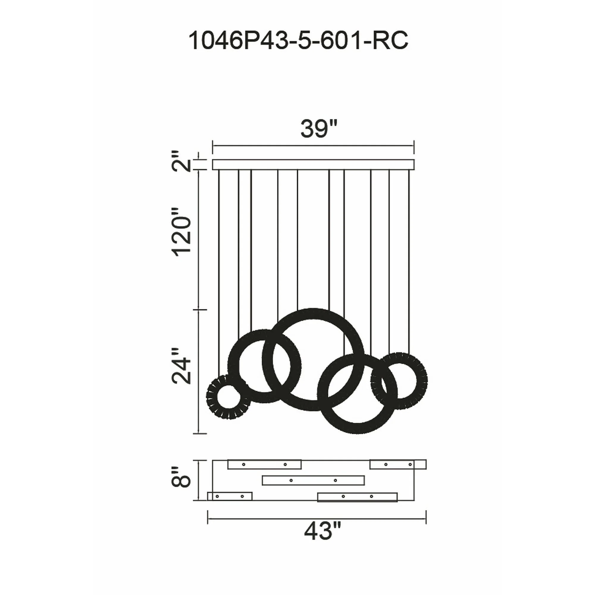 CWI Lighting Celina Integrated LED 43" 5 Ring Chandelier - Chrome - Image 6